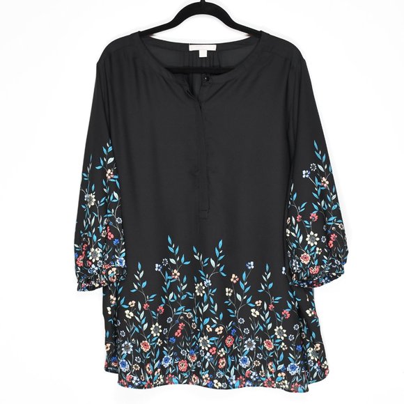 Woman Within Black Floral Blouse 1X - Picture 6 of 8